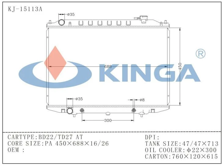 Sealed Type Aluminum Radiator For Nissan Bd22/Td27 At
