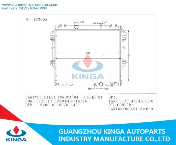Quailty Radiator For Toyota HILUX INNOVA'04- DIESEL MT